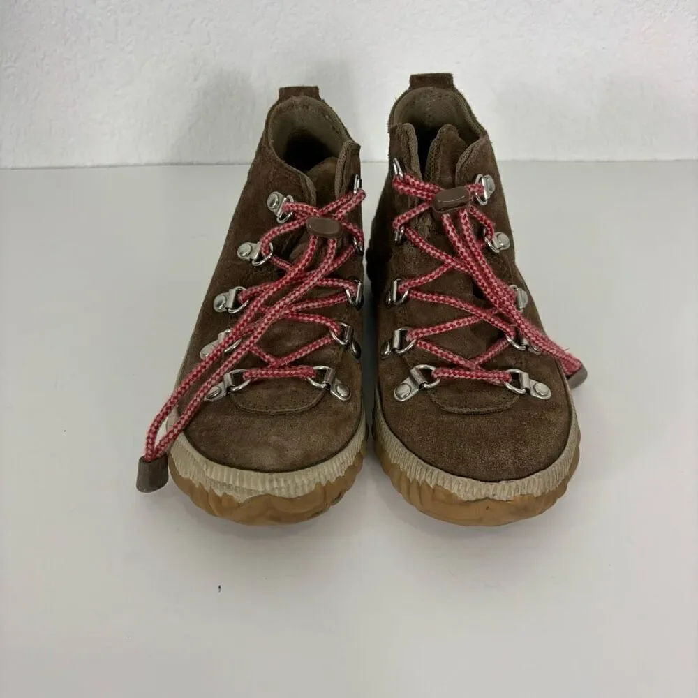 Sorel Brown Leather Suede‎ with Pink No Tie Lace Winter Boots girl’s 1